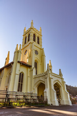 Facade of Christ church situated at ridge road large open space & hub of all cultural activities, located in the heart of Shimla, the capital city of Himachal Pradesh, India.