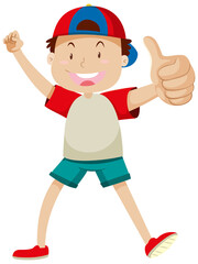 A boy with thumbs up posing in happy mood isolated