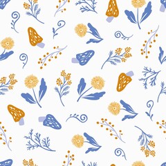 seamless pattern with colorful spring floral plants