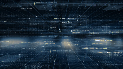 Futuristic digital generated motion abstract matrix cyber environment big data analytic artificial intelligent simulation for digital background