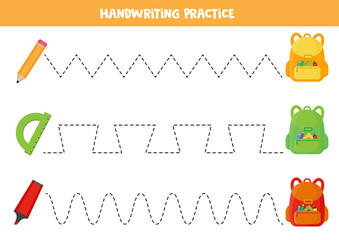 Tracing lines for kids. Practicing writing skills for preschoolers.