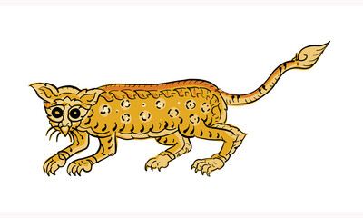 Fototapeta premium Animal in Thai traditional tattoo, Thai traditional painting in temple, vector