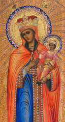 Bratislava, Slovakia, 2016/05/26. The icon 'Comforter of the Afflicted' depicting Holy Mary Mother of God pointing to her Son Infant Jesus Christ with her hand. A private chapel.