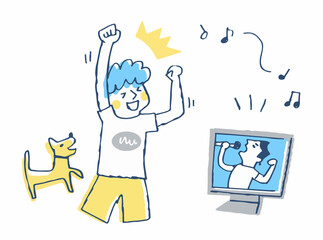 オンラインライブを楽しむ男性