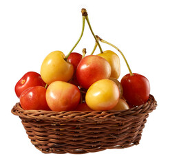 yellow cherries in basket isolated on white background.