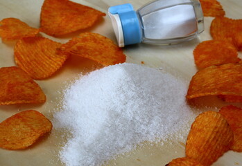 Stack of salt and salty chips