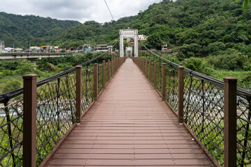 Neiwan Bridge, a suspension footbridge in Hengshan Township, Hsinchu County, Taiwan.