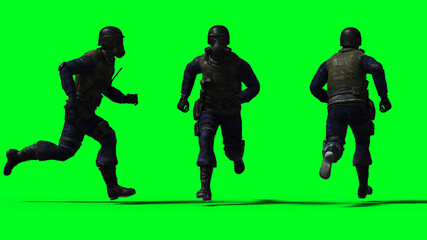Military soldier isolate on green screen. 3d rendering.