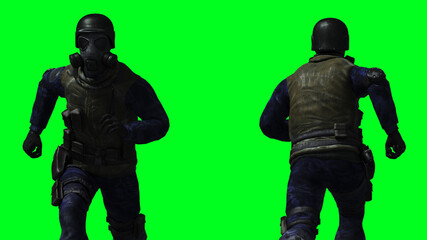 Military soldier isolate on green screen. 3d rendering.
