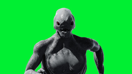 Scary monster isolate on green screen. 3d rendering.