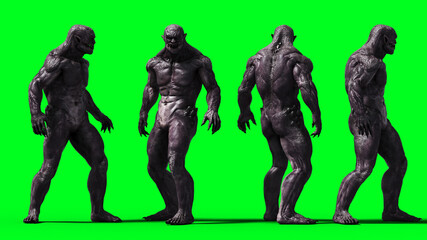 Scary monster isolate on green screen. 3d rendering. © 3D motion