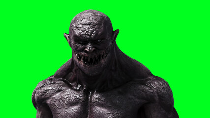 Fototapeta premium Scary monster isolate on green screen. 3d rendering.