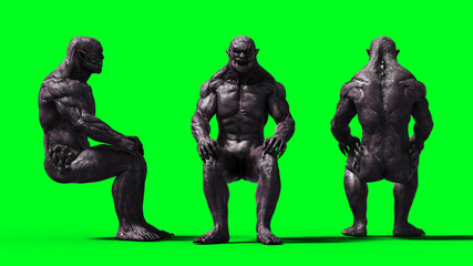 Scary monster isolate on green screen. 3d rendering.