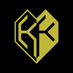 Initial letter kk heart half geometric negative space logo vector gold color