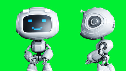 White smiling toy robot animation. 3d rendering.