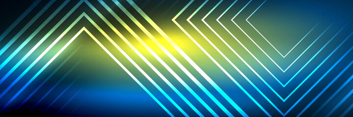 Shiny neon glowing techno lines, hi-tech futuristic abstract background template with square shapes