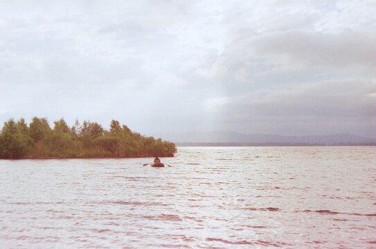 Film photo of a boat on the lake
