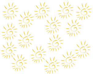 Fototapeta na wymiar Simple flat vector illustration on a white background. Morning sunlight signs. Isolated object. Yellow sun rise over horison.