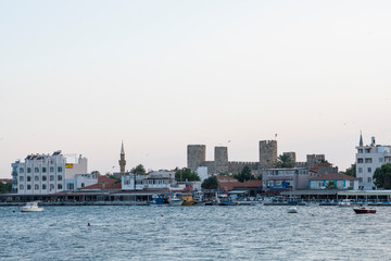 Fototapeta premium Candarlı-İzmir / Turkey - 07.28.2020 :Castle from the sea view