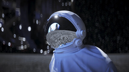 Astronaut on the moon stay idle. 3d render.