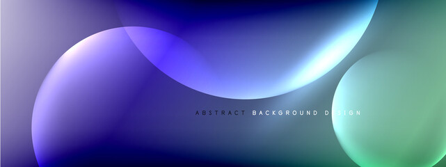 Vector abstract background liquid bubble circles on fluid gradient with shadows and light effects. Shiny design templates for text