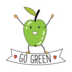 Go green. The inscription with a cheerful apple.