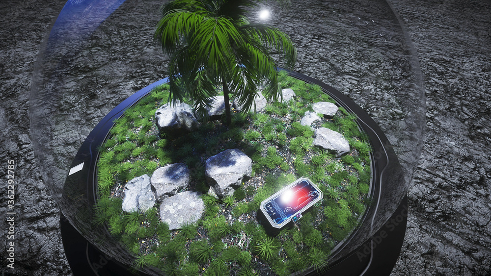 Canvas Prints base, laboratory on the moon. tree on the moon. 3d rendering.