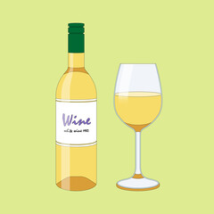 白ワイン　ボトルとグラス