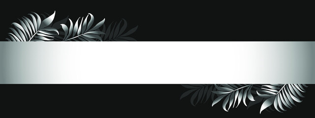 Luxury background with tropical leaves. Elegant black and gray tones. Vector for advertising, banner.