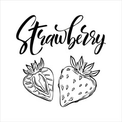Hand drawn strawberry icon. Vector badge fruit in the old ink style for brochures, banner, restaurant menu and market