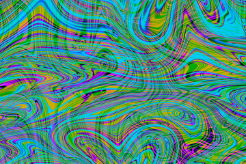 Colourful psychedelic background made of interweaving curved shapes. liquid splash as Illustration.
