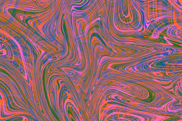 Colourful psychedelic background made of interweaving curved shapes. liquid splash as Illustration.

