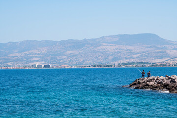 Dikili,İzmir / Turkey - July 25 2019 : Sea view on a sunny day 