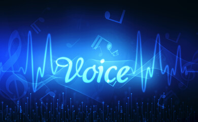 Concept of voice recognition, Sound technology background, Voice word on technology background