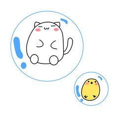 Cat and chick with bubble