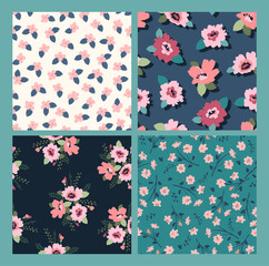 Floral abstract seamless patterns. Vector design for different surfases.