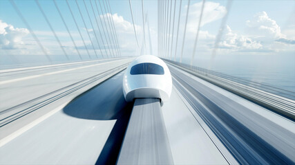 3d model of futuristic passenger train on the bridge. Very fast driving. Future concept. 3d rendering. © 3D motion