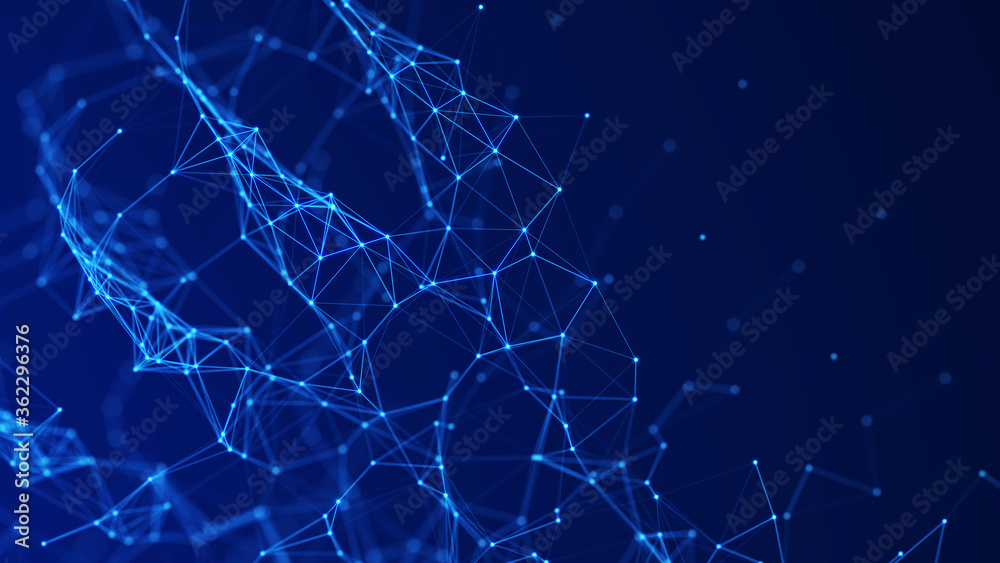 Poster digital communication of points. technological background. network connection structure. 3d