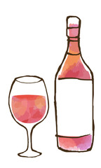 ベクター 素材　イラスト　水彩風　手描き　ワインセット　飲み物　ボジョレー