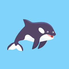 Obraz premium Funny cute killer whale. Orca. Marine life illustration in flat style.