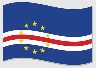 Waving flag of Cape Verde vector graphic. Waving Cape Verdean flag illustration. Cape Verde country flag wavin in the wind is a symbol of freedom and independence.