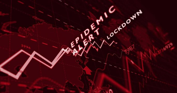 Global epidemic crisis red chart. Graph of incidence growth on world map background loopable seamless 3d animation. Virus pandemic, health statistic and coronavirus infection increase concept diagram.