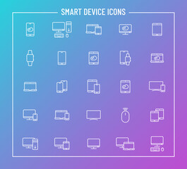 smart devices outline vector icons on color gradient background. smart devices icon set for web design and user interface design, mobile apps and print products