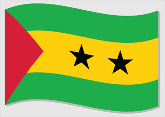 Waving flag of Sao Tome and Principe vector graphic. Waving Sao Tomean flag illustration. Sao Tome and Principe country flag wavin in the wind is a symbol of freedom and independence.