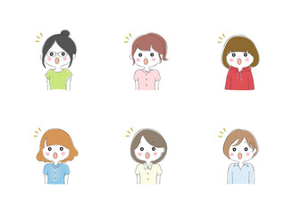 若い女性の表情バリエーション