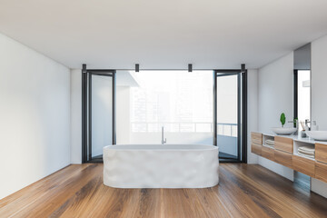 White master bathroom with balcony