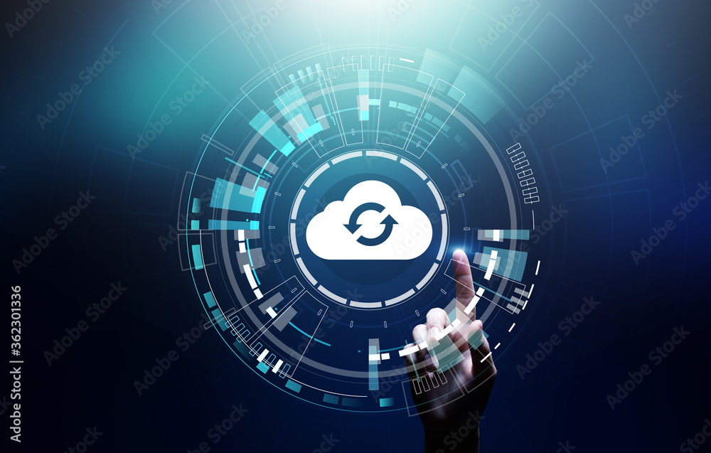 Poster cloud technology computing and data storage concept on virtual screen.
