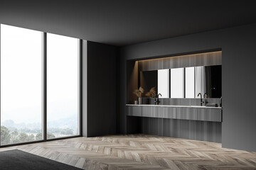 Grey and wooden bathroom corner with sink