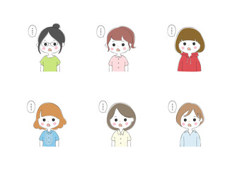 若い女性の表情バリエーションのセット