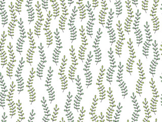 vector illustration, green branches, seamless background, pattern for design of fabric, paper